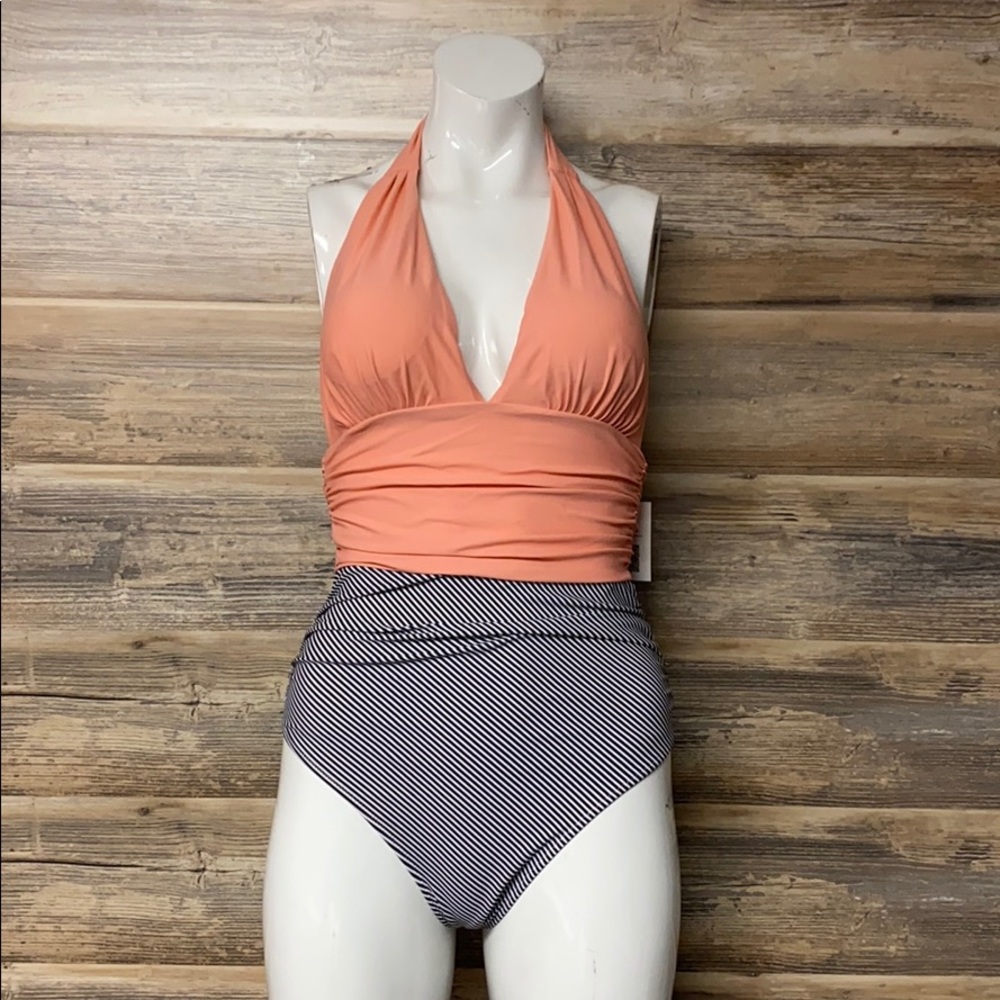 Cupshe Peach & Striped One-Piece SwimSuit